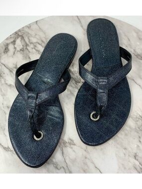 L.A.M.B. Sparkle Black Leather Flip Flop Sandals 6.5 Brazil Edgy Minimalist Chic